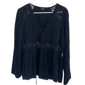 American Eagle Black Lace Boho Lace Up Cottagecore Top